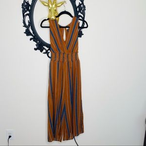 Illa Illa Brown, Blue, Navy and White Striped Sleeveless Cropped Jumpsuit